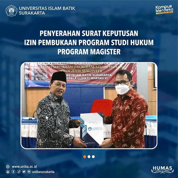 Kepala LLDIKTI Wilayah VI Serahkan SK Pembukaan Program Studi Hukum Program Magister Universitas Islam Batik Surakarta