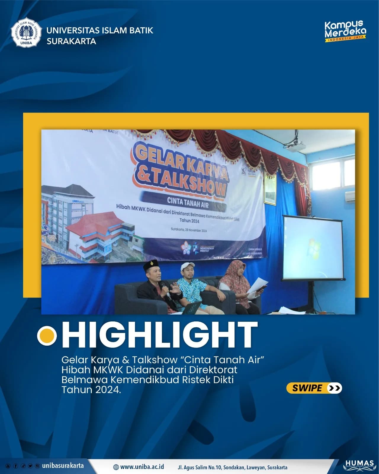 Gelar Karya & Talkshow “Cinta Tanah Air” Hibah MKWK Didanai dari Direktorat Belmawa Kemendikbud Ristek DiktiTahun 2024