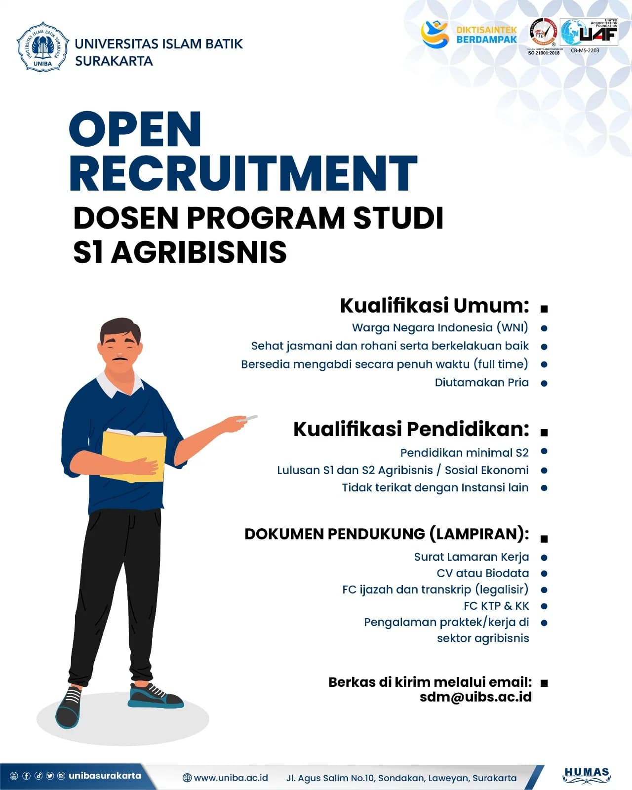 REKRUTMEN DOSEN S1 AGRIBISNIS UNIBA SURAKARTA