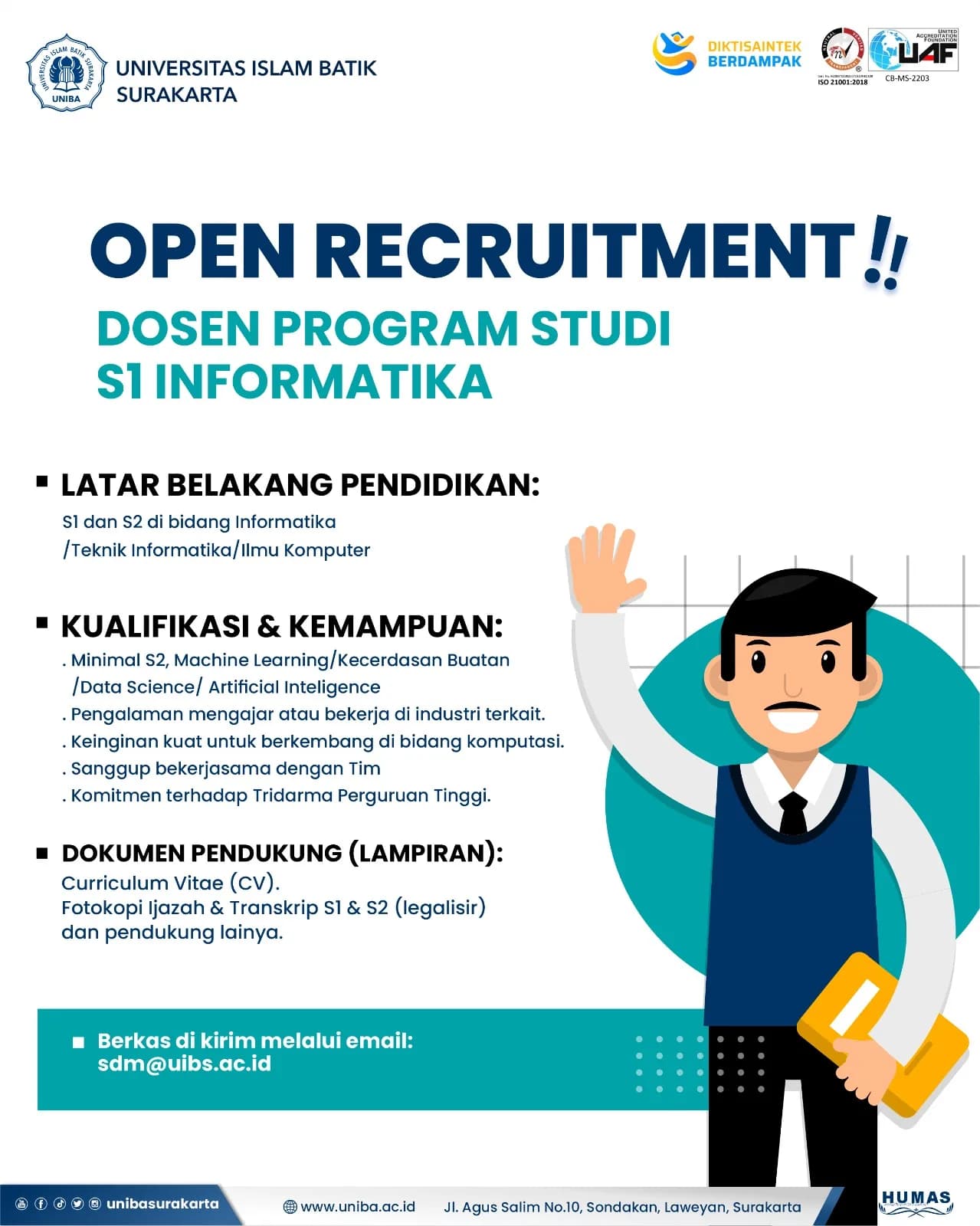 UNIBA SURAKARTA BUKA LOWONGAN DOSEN S1 INFORMATIKA